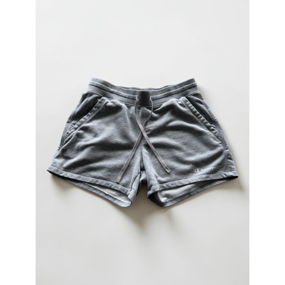 Champion Gray Heather French Terry Sweat Shorts Womens Small Drawstring Pockets